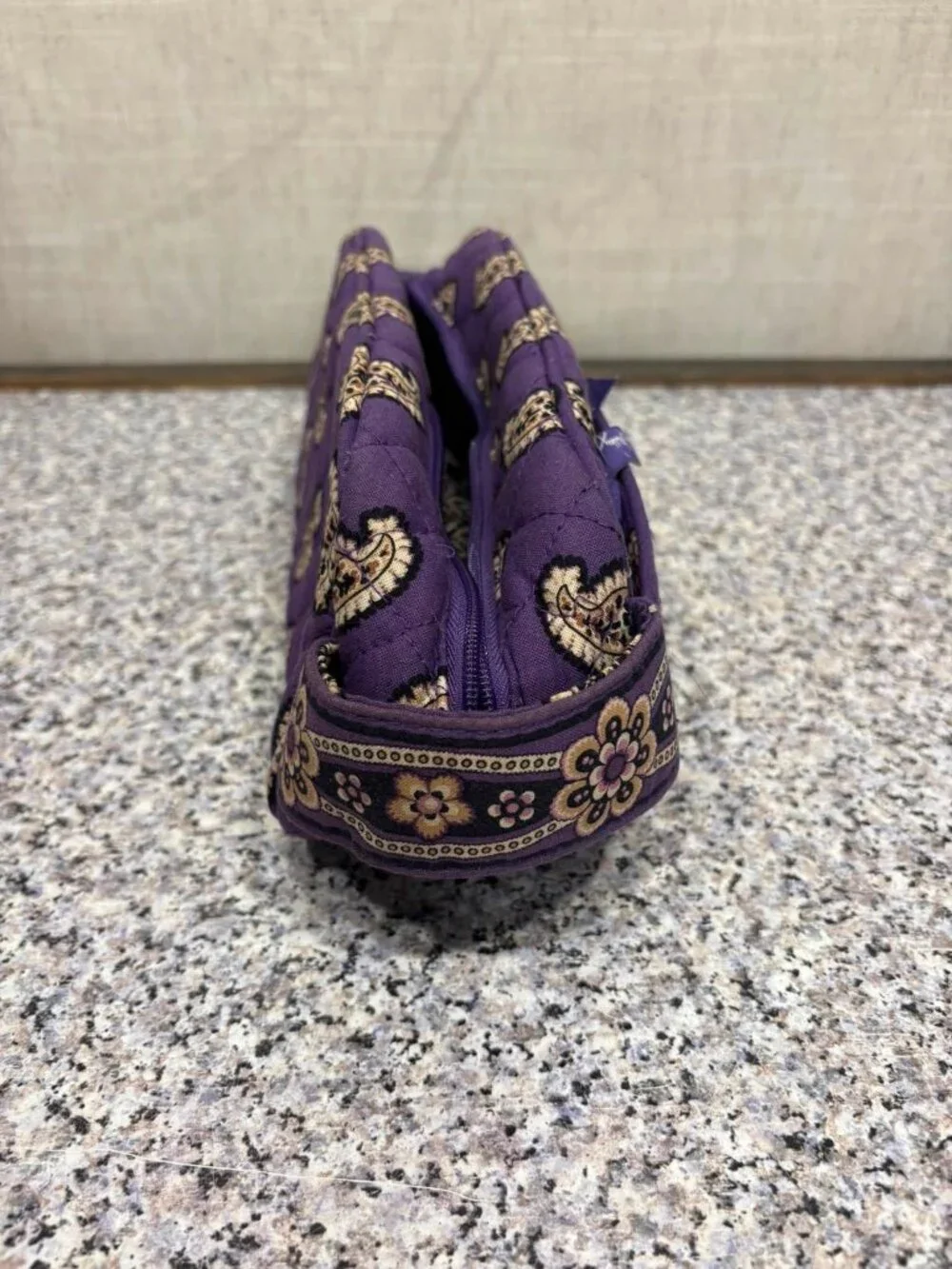Vera Bradley Purple Quilted Paisley Fabric Zip Makeup Bag with Pockets
